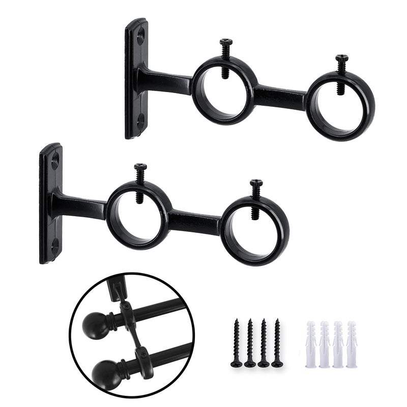 AddGrace 2 Pack Double Curtain Rod Brackets 1 Inch Curtain Rod Holders for Bedroom Living Room (Black) - Image 1